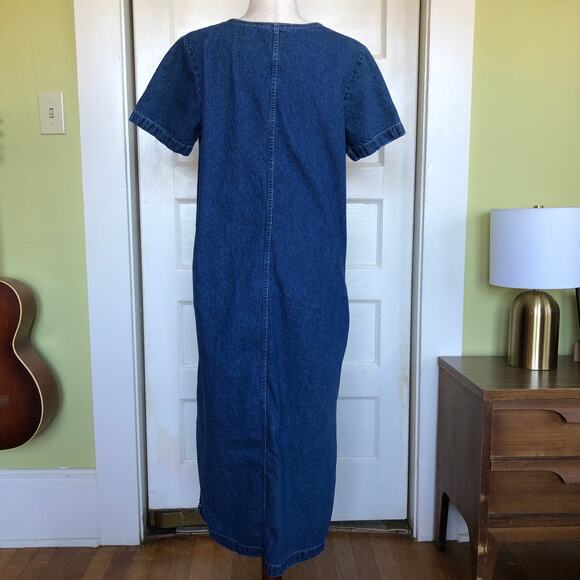 Vintage Original TY Wear Denim Midi Dress M Pocket 90s Revival Minimalist Fall - Picture 4 of 9